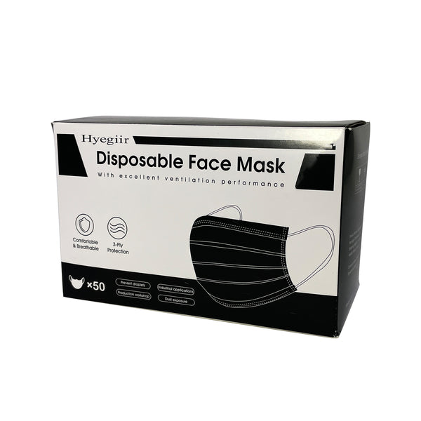 Hyegiir Black 3 Ply Individually Wrapped Disposable Face Masks