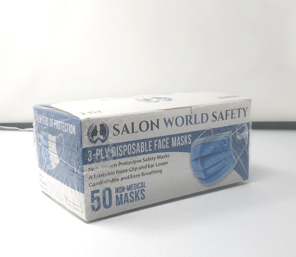 TCP Global Salon World Safety Blue 3-Ply Protective PPE Disposable Face Masks