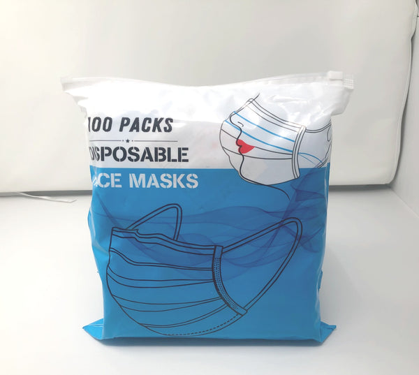 Wecolor (100pk) Blue 3 ply Disposable Face Masks