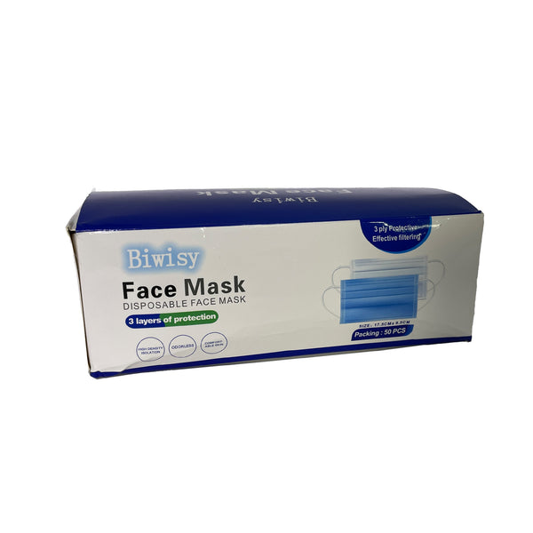 Biwisy Blue 3-Ply Disposable Face Masks